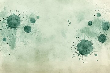 Poster - Watercolor background with dark green abstract shapes and splashes on textured paper