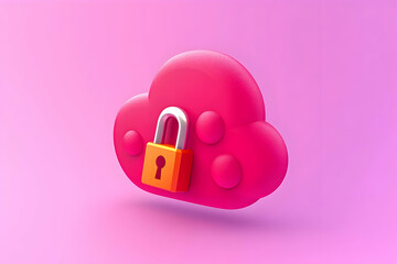 Poster - Secured Cloud Data: Pink Cloud with Padlock Icon Illustration