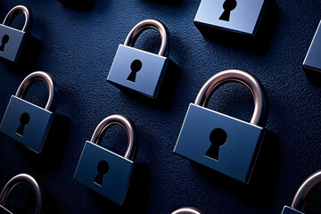 Poster - Multiple Padlocks on Dark Background: Data Security Concept
