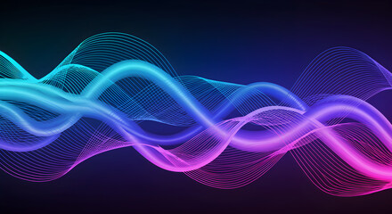 Poster - Abstract Blue and Purple Wavy Lines on Dark Background Digital Art Illustration