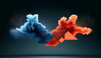 Poster - Versus Dynamic Abstract Background Design with Clashing Geometric Shapes in Bold Blue and Fiery Red Tones Conveying Intense Energy and Tension in a Retro Futuristic Cityscape Aesthetic 