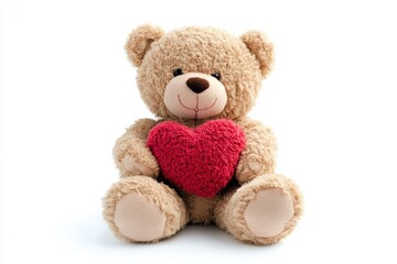 Wall Mural - Vintage Teddy Bear Embracing a Heart on a Bright White Backdrop