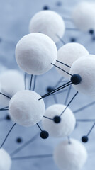 Fototapete - Close-up of white spheres connected by thin rods, creating a network structure, symbolizing connection, communication, or molecular structure
