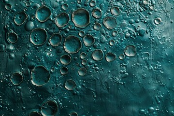 Poster - Abstract teal surface with dimensional bubbles and subtle gold edges for visual depth