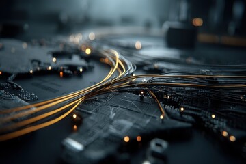 Poster - a complex network of interconnected cables and circuits, symbolizing modern technology and data flow