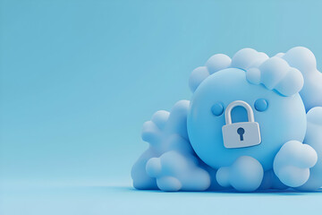 Poster - Abstract 3D Render: Cloud Security Concept with Padlock