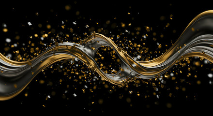Poster - Abstract Liquid Splash Gold And Silver Flowing Motion Art