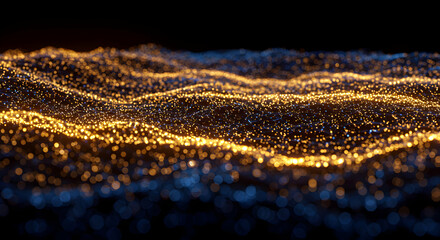 Poster - Abstract Gold Glitter Waves On Dark Background