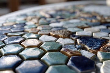 Poster - a captivating close-up of a ceramic mosaic surface with star shaped tesserae, displaying a range of 