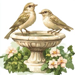  Two birds at a garden birdbath