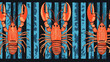 Repeating pattern of illustrated lobsters against striped background
