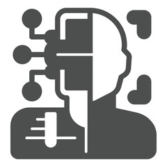 Poster - Robot or person recognition solid icon, neural network concept. Vector graphics. Virtual assistant, identity sign on white background, glyph style icon for mobile or web design.