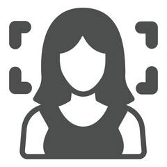 Poster - Assistant woman identity solid icon, neural network concept. Vector graphics. Person face recognition, program sign on white background, glyph style icon for mobile or web design.