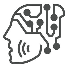Fototapete - Human head with connections solid icon, neural network concept. Vector graphics. Head of robot, intelligence sign on white background, glyph style icon for mobile or web design.