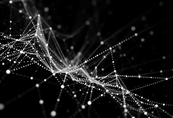abstract black and white web of connected dots, geometric data background, cloud, mesh
