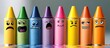 © 娜 赵 - This image is a close-up shot of a row of colored pencils. Each pencil displays a different cartoon-like facial expression drawn on its side.