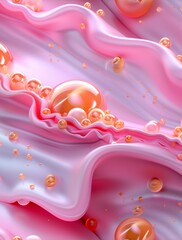 Aufkleber - Abstract Pink and Orange Bubbles, Smooth and Luminous, Flowing on a Silky Surface