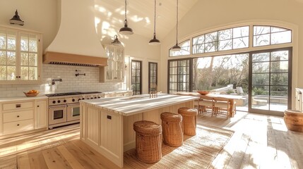 Poster - Sunlit Modern Farmhouse Kitchen with Island and Arch Window