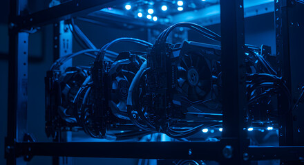 Poster - Illuminated Server Rack System Inside Data Center Featuring Complex Network Cables and Electronic Hardware