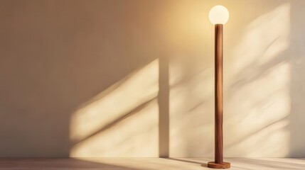 Aufkleber - 木製ランプの光が壁に当たる温かい雰囲気のインテリアデザイン