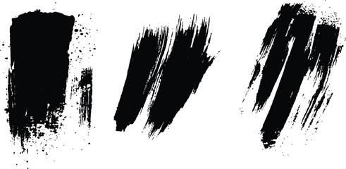 Poster - Vector collection of black paint brush stroke white background. Abstract black paint splashes and brush strokes on a white background.