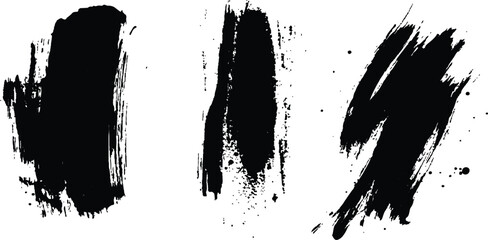 Poster - Vector collection of black paint brush stroke white background. Abstract black paint splashes and brush strokes on a white background.