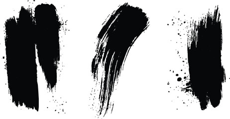 Poster - Vector collection of black paint brush stroke white background. Abstract black paint splashes and brush strokes on a white background.