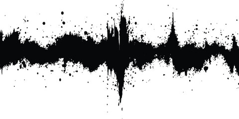 Leinwandbilder - Vector black grunge soundwave with ink splatter effect white background. Black ink splatter grunge design element, transparent background, vector illustration,