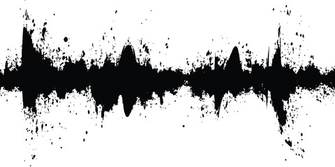 Leinwandbilder - Vector black grunge soundwave with ink splatter effect white background. Black ink splatter grunge design element, transparent background, vector illustration,