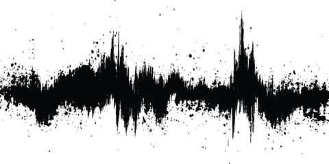 Leinwandbilder - Vector black grunge soundwave with ink splatter effect white background. Black ink splatter grunge design element, transparent background, vector illustration,