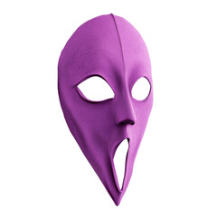 Poster - Mysterious purple mask against a contrast of deep black background evoking intrigue and enigma in visual art isolated on a white background.