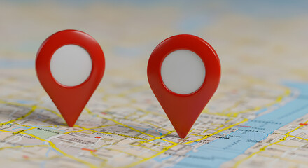 Poster - Two Red Location Pins on a Detailed City Map Displaying Navigation and Positional Awareness