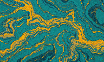 Poster - vibrant abstract design featuring swirling patterns in teal and gold, creating dynamic and energetic