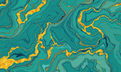 Poster - vibrant abstract design featuring swirling patterns of teal and gold, creating dynamic and eye catch