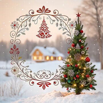 christmas card with christmas tree