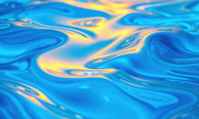 Poster - vibrant blue surface with smooth, flowing waves and hints of yellow reflections creates serene and c