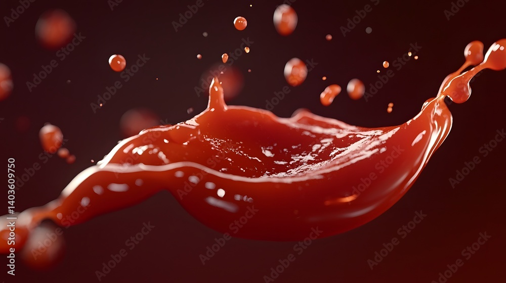 Frozen mid air splash of vibrant red tomato ketchup captured in a ...