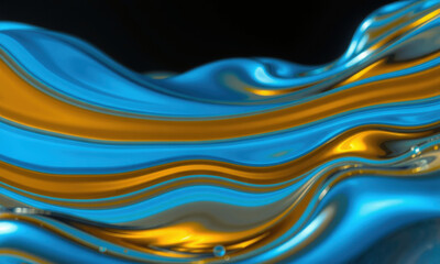 Fototapete - mesmerizing abstract representation of fluid dynamics, showcasing vibrant blue and gold waves that flow seamlessly, evoking sense of tranquility and movement