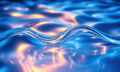 Poster - mesmerizing view of flowing water with smooth waves reflecting vibrant blue and orange hues, creatin