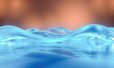 Poster - serene and captivating image of flowing water waves, showcasing smooth, translucent blue forms that evoke sense of tranquility and fluidity. background adds warmth to scene