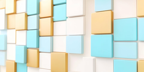 Fototapete - Modern Wall of Turquoise Beige and White Geometric Cube Pattern Facade