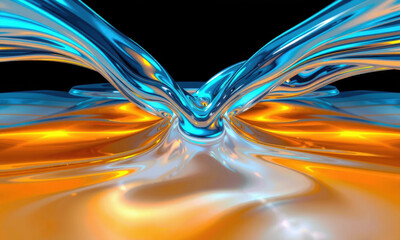 Fototapete - mesmerizing display of fluid dynamics showcases vibrant blue and orange colors swirling together, creating captivating visual effect reminiscent of quantum fluid