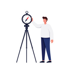 Poster - Man adjusting a measurement tool in flat vector illustration style vector art