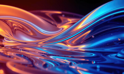 Fototapete - vibrant abstract representation of fluid dynamics, showcasing swirling waves shades of orange and blue, creating mesmerizing visual effect. interplay of colors evokes sense of motion and energy