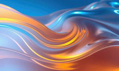 Fototapete - vibrant abstract image featuring smooth, flowing waves of orange and blue hues, creating sense of movement and fluidity. colors blend seamlessly, evoking feeling of tranquility and energy