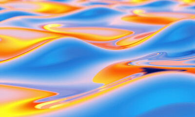 Fototapete - vibrant abstract representation of fluid dynamics, showcasing smooth waves in shades of blue and orange, evoking sense of motion and tranquility