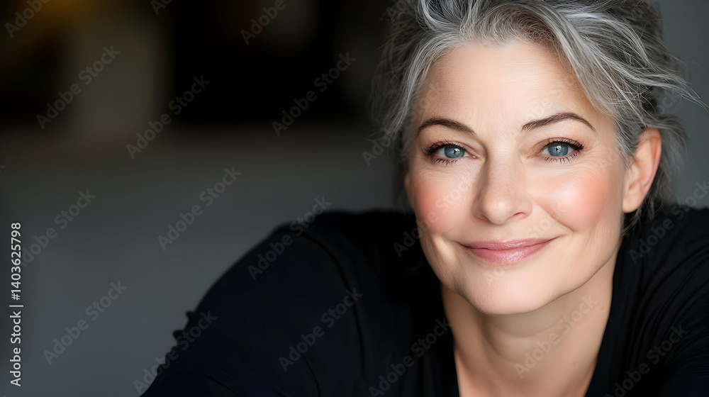 Portrait of Beautiful Mature Woman with Gray Hair and Glitter Smiling ...