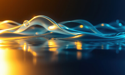 Fototapete - mesmerizing display of fluid dynamics, showcasing smooth waves of translucent liquid in vibrant blue and orange hues, creating serene and captivating atmosphere