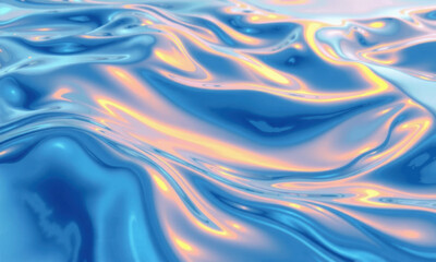 Fototapete - mesmerizing abstract representation of fluid dynamics, showcasing smooth, flowing waves in shades of blue and hints of warm tones. image evokes sense of tranquility and depth