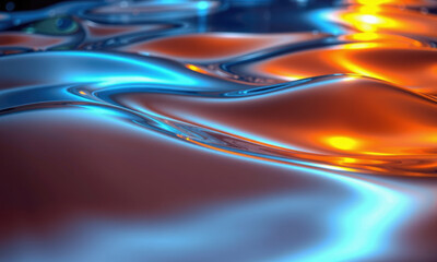 Fototapete - Abstract fluid surface with vibrant blue and orange colors, creating mesmerizing wave pattern that evokes sense of tranquility and movement